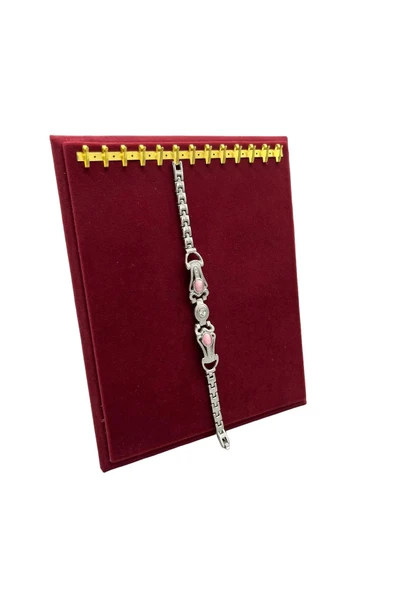 Süet Kumaş Bordo Renk 20/16 Cm Ayaklı Kanca Bileklik Sergileme Standı