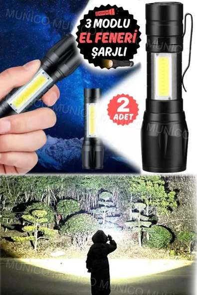 GAGGANİ 2 Adet Polisler İçin Profesyonel El Feneri Mini Hafif Taşınabilir Cep Boy Şarj Edilebilir Mini - 3