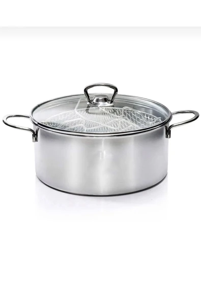 ENASHOP Cam Kapaklı 3 Parça Çelik Kızartma Tenceresi 20 cm - 3