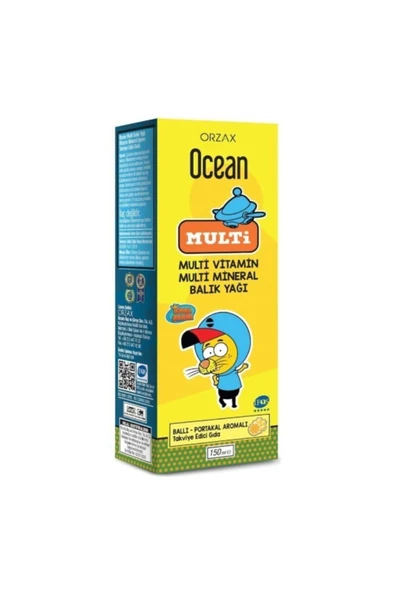 OCEAN Multi Şurup Ballı Portakal Aromalı Multi Vitamin Mineral Balık Yağı 150 ml