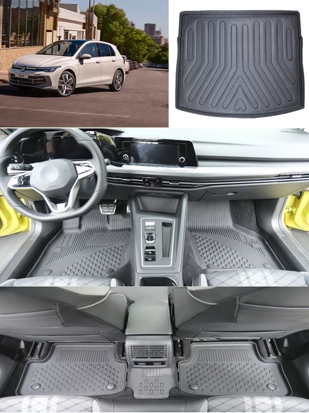 Sahler  Volkswagen Golf 8 Otomatik  2021 ve Sonrası 4.5D Paspas Rizline 3D ÜST  Bagaj Havuzu Set ürün görseli