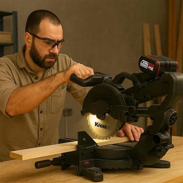 Kress KH483.9 40Volt 1400W 254MM Kömürsüz Kızaklı Bluetooth Bağlantılı Profesyonel Gönye Kesme (Akü Dahil Değildir) - 7