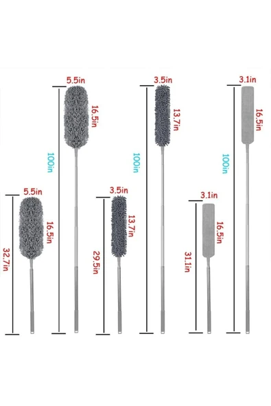 SAFİ ZADE Mikrofiber Manyetik Anti-Statik Bükülebilen Toz Alma 4 Parça Ful Set Uzayabilen Saplı - 4