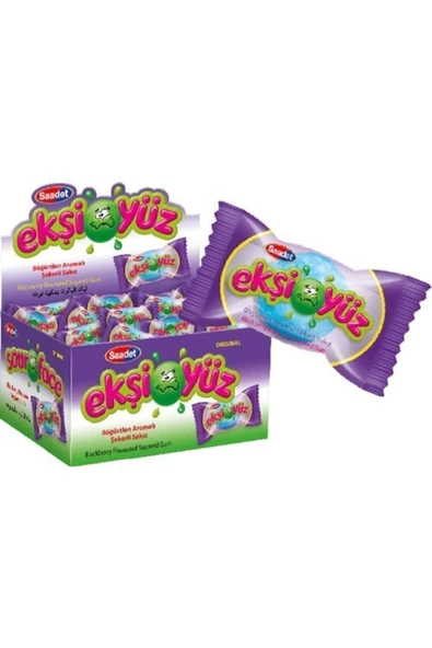 SAADET Ekşiyüz 3.5 gr X 100 Adet Böğürtlen Aromalı Sakız - 1