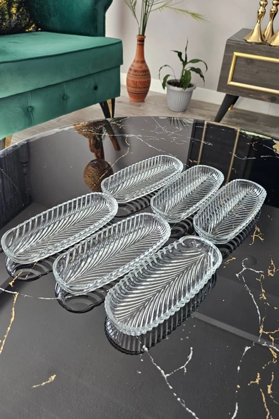 ORTAKÖY CENNETİ 6 lı Kayık Sunum Tabağı | Balık Sırtı Tabak | Oval Servis Tabağı (19 CM) - 1