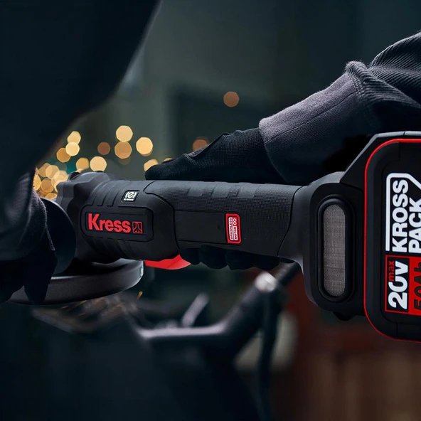 Kress KUH04.1 20Volt 5.0Ah. Li-ion Çift Akülü 125mm Kömürsüz Profesyonel Devir Ayarlı Alttan Tetikli Avuç Taşlama - 9