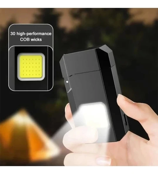 Projektör El Feneri Ve Pürmüz Çakmak Usb Gazsız Şarjlı Çakmak 600 Lümen - 4