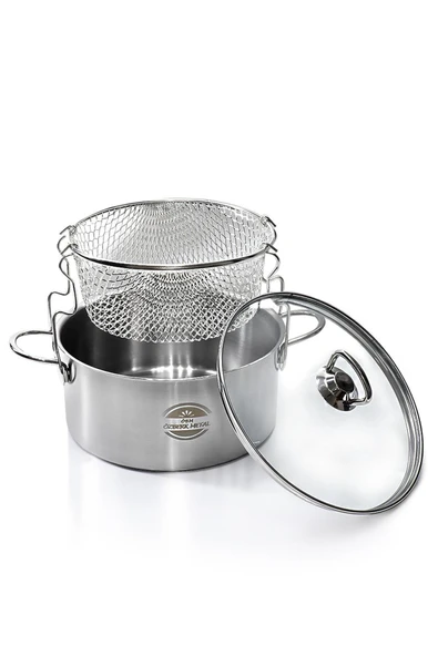 ÖZBERK Cam Kapaklı 3 Parça Çelik Kızartma Tenceresi 20 X 12 Cm 3,1 Litre - 2
