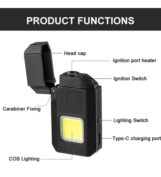 Projektör El Feneri Ve Pürmüz Çakmak Usb Gazsız Şarjlı Çakmak 600 Lümen - 5