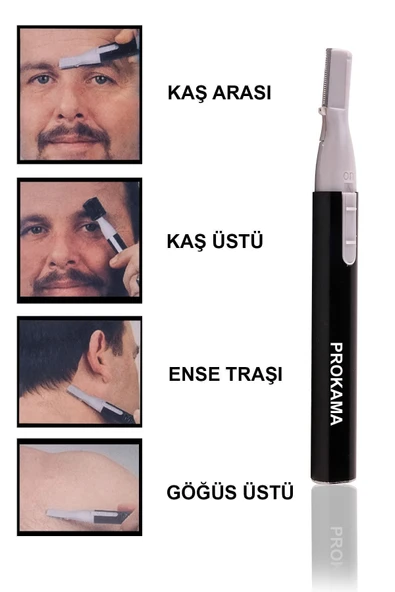 PROKAMA Burun Sakal Düzeltme Burun Kılı Alma Tüy Kesme Tıraş Makinesi Kuru Siyah Pilli İthalatçı Garantili - 1