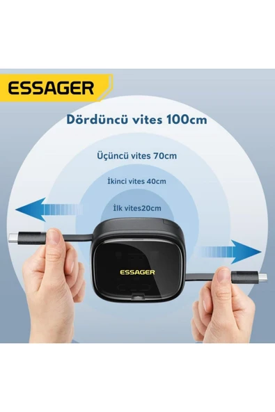 ESSAGER 7in1 Makaralı 60w Type-c Şarj Kablosu Ve Type-c To Usb Lightning Dönüştürücü Seyahat Şarj Ka - 4