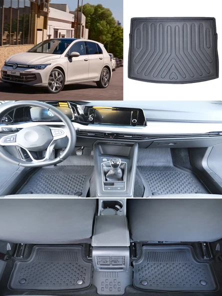 Sahler  Volkswagen Golf 8 Manuel  2021 ve Sonrası 4.5D Paspas Rizline 3D ÜST  Bagaj Havuzu Set ürün görseli