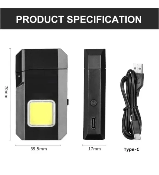 Projektör El Feneri Ve Pürmüz Çakmak Usb Gazsız Şarjlı Çakmak 600 Lümen - 2