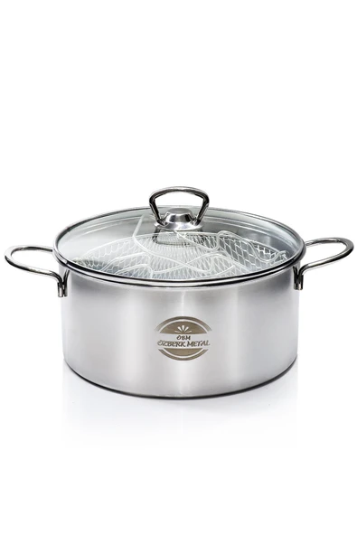 ÖZBERK Cam Kapaklı 3 Parça Çelik Kızartma Tenceresi 20 X 12 Cm 3,1 Litre - 3
