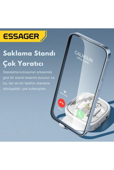 ESSAGER 7in1 Makaralı 60w Type-c Şarj Kablosu Ve Type-c To Usb Lightning Dönüştürücü Seyahat Şarj Ka - 5