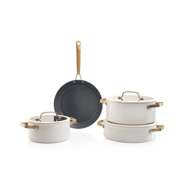 Schafer Sapphire Seramik Tencere Seti 7 Parça-Beyaz/Gold - Resim 2