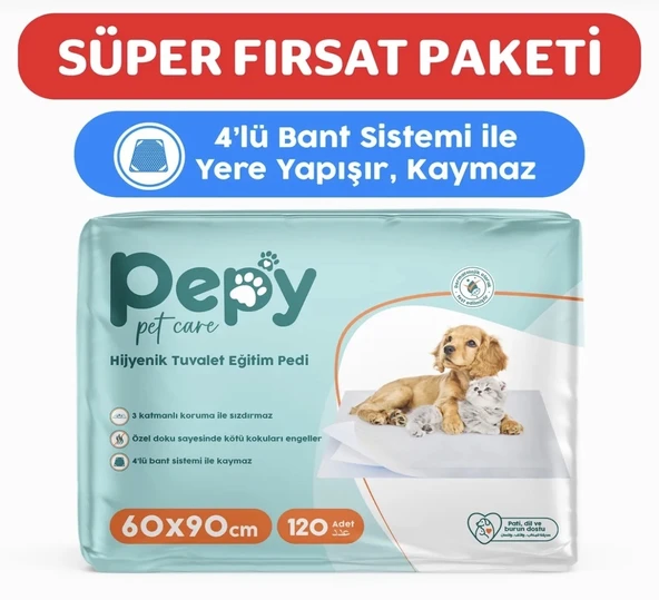 PEPY 60x90 Hijyenik Tuvalet Eğitim Pedi 30'lu 4 Paket 120 Adet ürün görseli 1