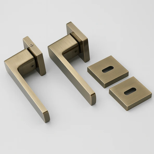 Antik Füme Oda Tipi Kapı Kolu Rozetli Sağ Sol Uygun Modern İç Kapı Kilitli 1 Takım - Resim 4