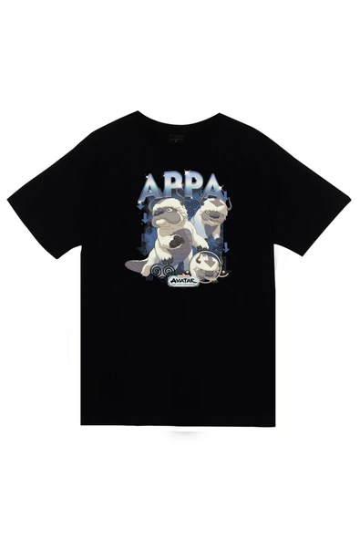 fame-stoned Avatar The Last Airbender Appa Baskılı %100 Pamuk Unisex Siyah T-Shirt ürün görseli