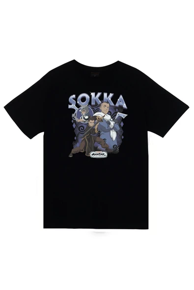 fame-stoned Avatar The Last Airbender Sokka Baskılı %100 Pamuk Unisex Siyah T-Shirt ürün görseli 1
