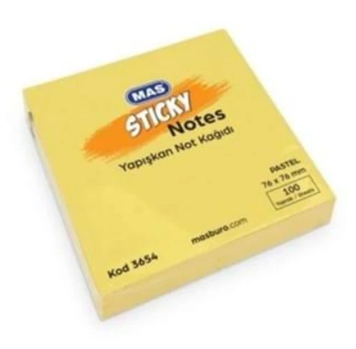 Mas Postit 100 Yaprak 76X76 Yapışkanlı Not Kağıdı Sarı - 3 adet ürün görseli 1