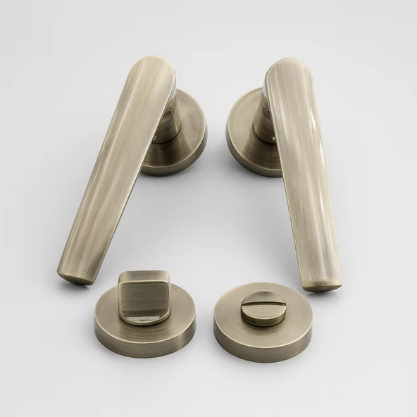 Antik Füme Wc Banyo Tipi Kapı Kolu Rozetli Sağ Sol Uygun Modern İç Kapı Kilitli 1 Takım - Resim 3