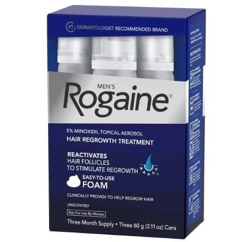 Rogaine Men's 5% Minoxidil Topical Aerosol Hair Regrowth Treatment Foam, 3 Month Supply Each Can 2.11 Ounce 60 Gram - 5