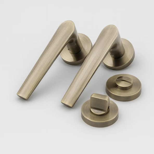 Antik Füme Wc Banyo Tipi Kapı Kolu Rozetli Sağ Sol Uygun Modern İç Kapı Kilitli 1 Takım - Resim 4