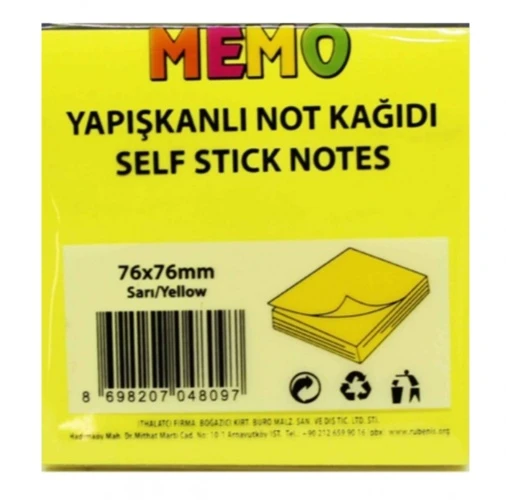 Memo Yapışkanlı Not Kağıdı 76X76Mm Sarı - 3 adet ürün görseli 1