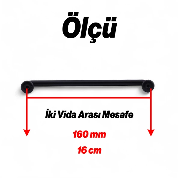 İncir Mat Siyah Metal Kulp 160 mm 16 cm  Mutfak Dolabı Kulbu Kulpu Mobilya Çekmece Dolap Kulpları - Resim 3