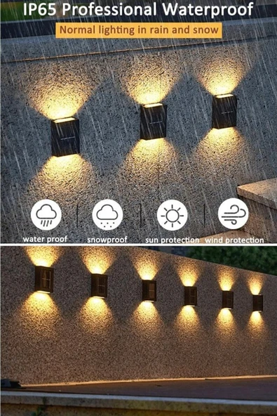 VANCKEY Tekli Yeni Model Solar Çift Taraflı Duvar Lambası Güneş Enerjili Aydınlatma Dekorasyon Aplik Işık - Resim 3