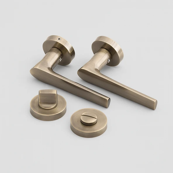 Antik Füme Wc Banyo Tipi Kapı Kolu Rozetli Sağ Sol Uygun Modern İç Kapı Kilitli 1 Takım ürün görseli