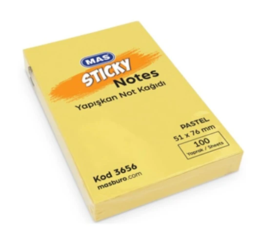 Mas Postit 100 Yaprak 51X76 Yapışkanlı Not Kağıdı Sarı - 3 adet ürün görseli 1