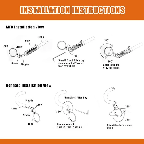 Xbyc 4010 Gidon İçine Takılan Bisiklet Aynası Ayarlanabilir Geniş Açılı Tümsek Ayna Vidalı Yuvarlak - Resim 4