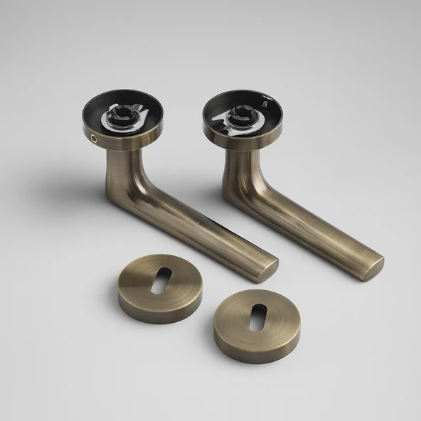 Antik Füme Oda Tipi Kapı Kolu Rozetli Sağ Sol Uygun Modern İç Kapı Kilitli 1 Takım - Resim 3