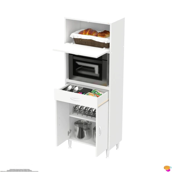 Modilayn VİO (60x163,4x32,5 cm) Çekmeceli, Kapaklı, Ekmeklikli. Mini/Midi Mikrodalga Mutfak Dolabı - 6