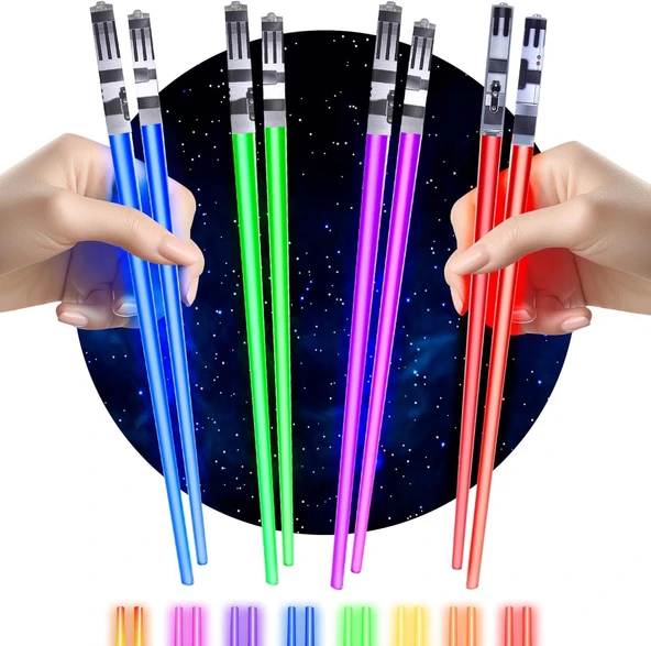 Valkyrie 8 Parça LED Işıklı Chopstik Işık Kılıcı Yemek Çubukları  Star Wars Tema Çöpstik