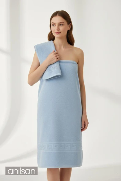 4'lü Mavi Greek Havlu Set %100Pamuk - 2 Adet El Havlusu 50x90 ve 2 Adet Banyo Havlusu 70x140 - 2