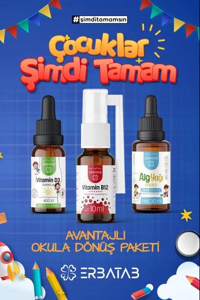 Erbatab Okula Dönüş Paketi ( Vitamin D3, Vitamin B12, Alg Yağı Omega-3) ürün görseli