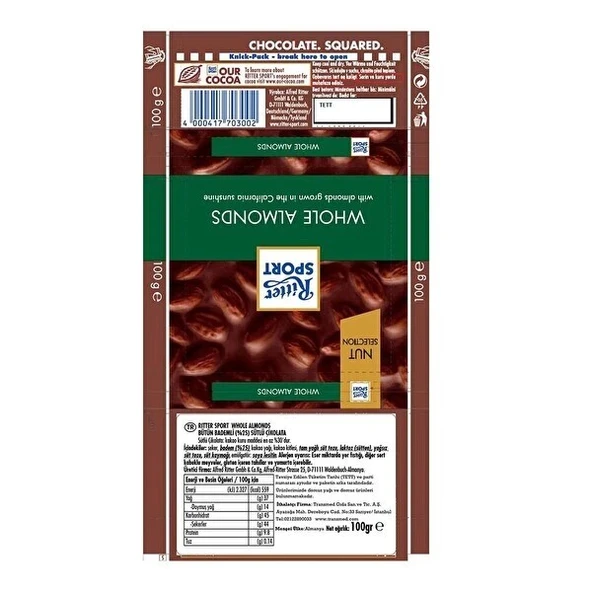 Ritter Sport Tane Bademli̇ Sütlü Çi̇kolata 100 Gr - Resim 3