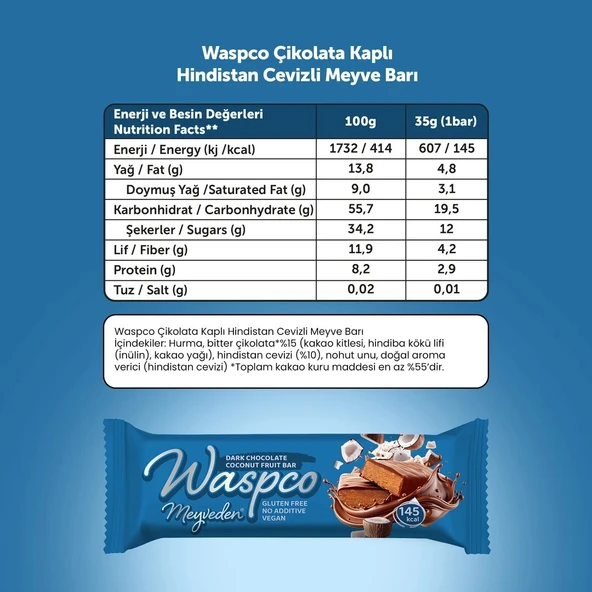 Waspco Bi̇tter Çi̇kolatalı Hi̇ndi̇stan Cevi̇zli̇ Meyve Bar 35 Gr - 5