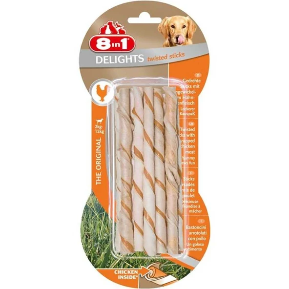 8IN1 Delights Twisted Sticks Burgu Çubuk Tavuklu Köpek Ödül Kemiği 10'lu 55 Gr