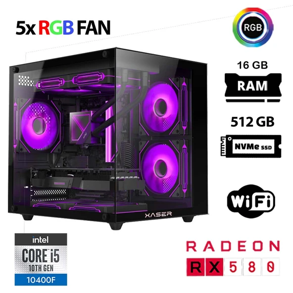 Xaser Cube X110 i5 10400F 16GB Ram 512GB M.2 NVMe SSD 8GB RX580 Masaüstü Oyuncu Bilgisayarı - 1