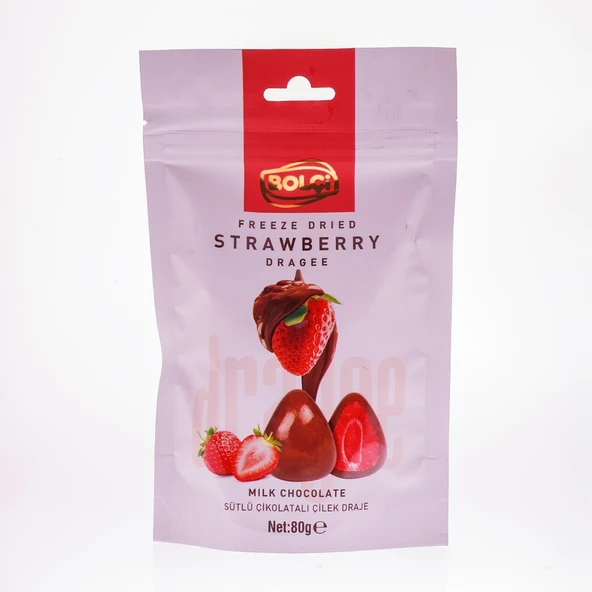 Bolçi̇ Sütlü Çi̇kolatalı Freeze Dried Çi̇lek Draje 80 Gr ürün görseli