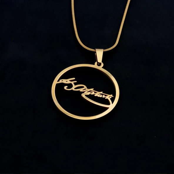 Pigado Paslanmaz Çelik Zincirli Atatürk İmzası Kolye - 5