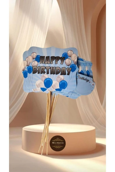MSDA Happy Birthday Temalı 10'lu Konuşma Balonu Seti MAVİ-GÜMÜŞ - 1