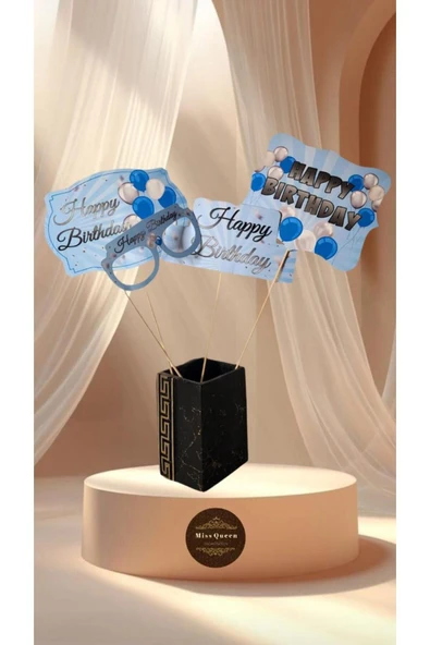 MSDA Happy Birthday Temalı 10'lu Konuşma Balonu Seti MAVİ-GÜMÜŞ - 2