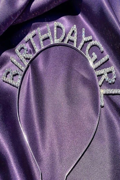 MSDA Gümüş Renk Metal Taşlı Birthday Girl Yazılı Doğum Günü Parti Tacı - 1