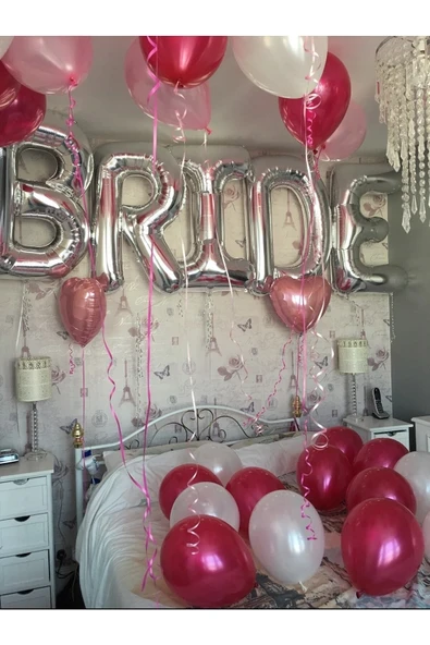 MSDA Bride Yazılı Büyük Boy Her Harf 76 Cm Folyo Balon Gümüş Renkli Gri Renginde Bekarlığa Veda Partisi - 5