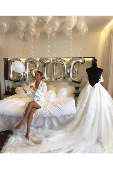 MSDA Bride Yazılı Büyük Boy Her Harf 76 Cm Folyo Balon Gümüş Renkli Gri Renginde Bekarlığa Veda Partisi - 4